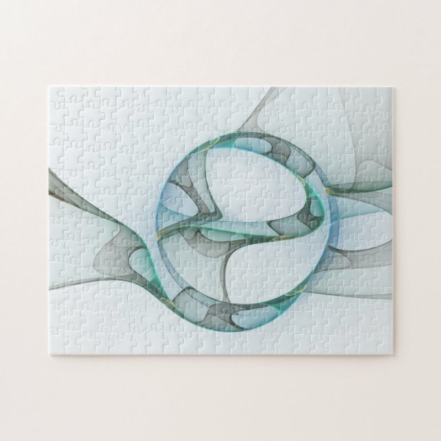 Modern Abstract Fractal Art Blue Turquoise Gray Jigsaw Puzzle (Horizontal)