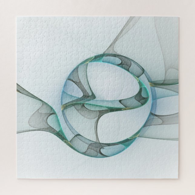 Modern Abstract Fractal Art Blue Turquoise Gray Jigsaw Puzzle (Vertical)