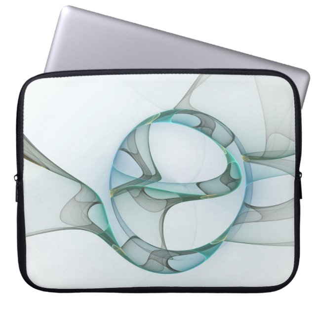 Modern Abstract Fractal Art Blue Turquoise Gray Laptop Sleeve (Front)