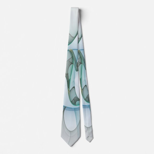 Modern Abstract Fractal Art Blue Turquoise Gray Tie (Front)
