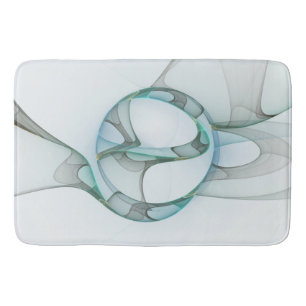 Modern Abstract Fractal Art Blue Turquoise Grey Bath Mat