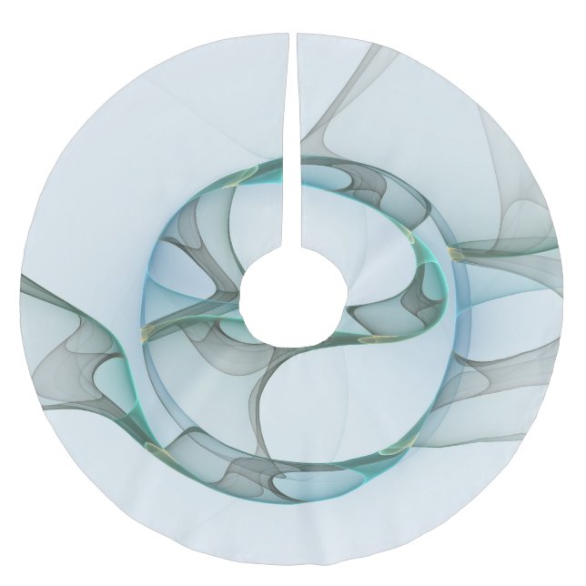 Modern Abstract Fractal Art Blue Turquoise Grey Brushed Polyester Tree Skirt (Front)
