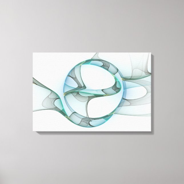 Modern Abstract Fractal Art Blue Turquoise Grey Canvas Print (Front)