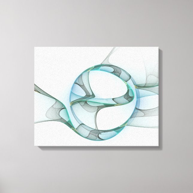 Modern Abstract Fractal Art Blue Turquoise Grey Canvas Print (Front)