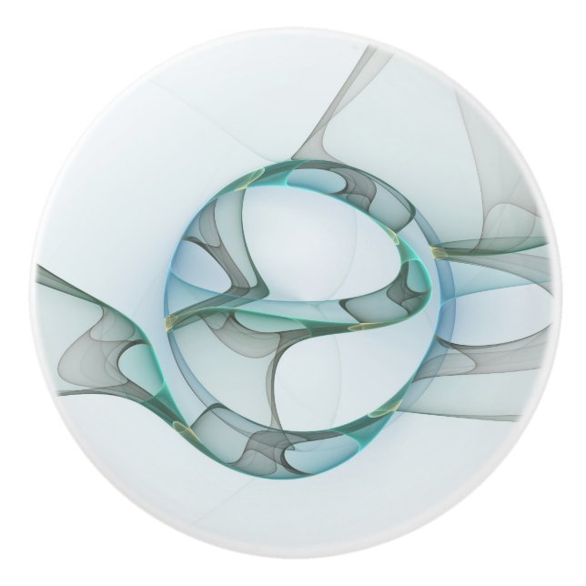 Modern Abstract Fractal Art Blue Turquoise Grey Ceramic Knob (Front)