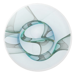 Modern Abstract Fractal Art Blue Turquoise Grey Ceramic Knob