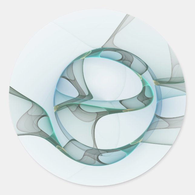 Modern Abstract Fractal Art Blue Turquoise Grey Classic Round Sticker (Front)