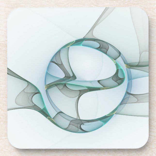 Modern Abstract Fractal Art Blue Turquoise Grey Coaster (Front)