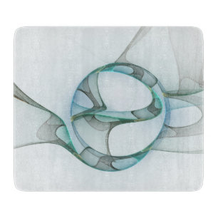 Modern Abstract Fractal Art Blue Turquoise Grey Cutting Board