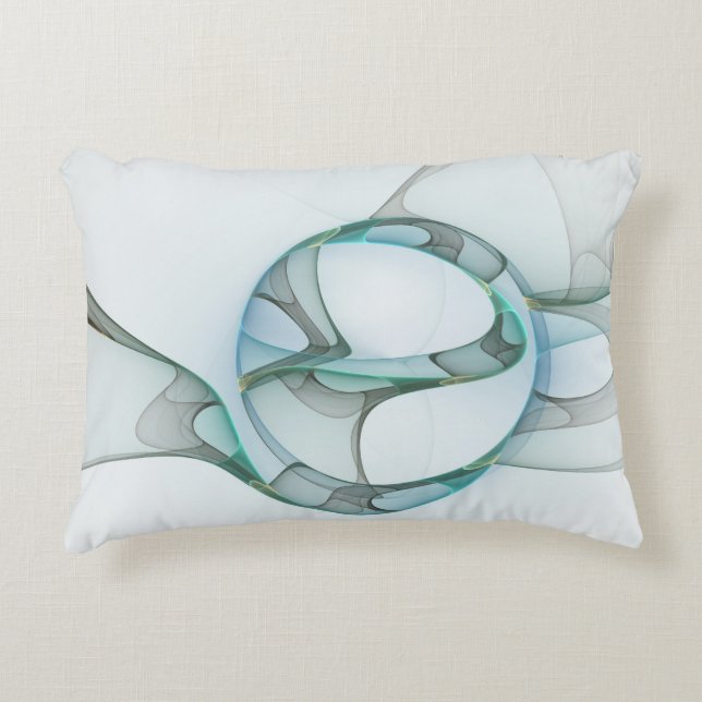 Modern Abstract Fractal Art Blue Turquoise Grey Decorative Pillow (Front)
