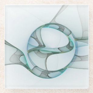 Modern Abstract Fractal Art Blue Turquoise Grey Glass Coaster