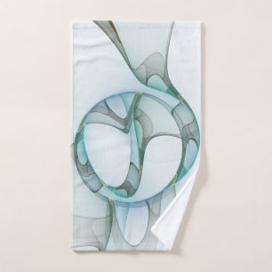 Modern Abstract Fractal Art Blue Turquoise Grey Hand Towel