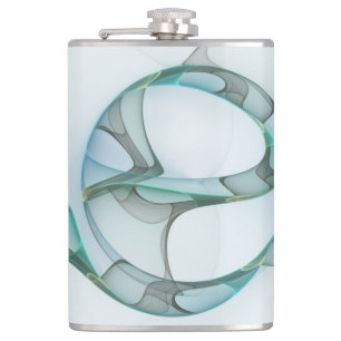 Modern Abstract Fractal Art Blue Turquoise Grey Hip Flask