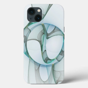 Modern Abstract Fractal Art Blue Turquoise Grey iPhone 13 Case