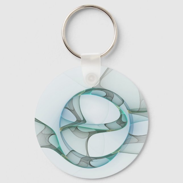 Modern Abstract Fractal Art Blue Turquoise Grey Keychain (Front)