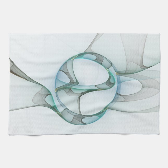 Modern Abstract Fractal Art Blue Turquoise Grey Kitchen Towel (Horizontal)