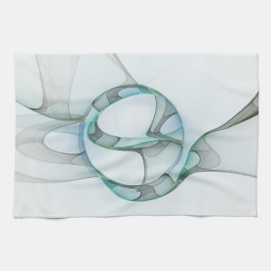 Modern Abstract Fractal Art Blue Turquoise Grey Kitchen Towel
