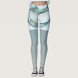 Modern Abstract Fractal Art Blue Turquoise Grey Leggings