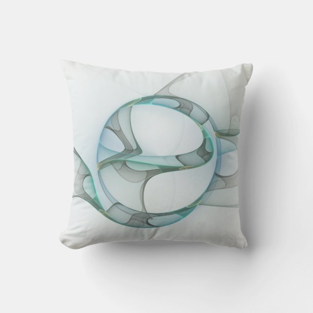 Modern Abstract Fractal Art Blue Turquoise Grey Outdoor Pillow (Front)