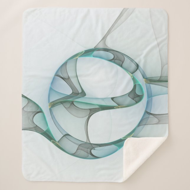 Modern Abstract Fractal Art Blue Turquoise Grey Sherpa Blanket (Front)