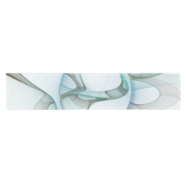 Modern Abstract Fractal Art Blue Turquoise Grey Short Table Runner (Horizontal)