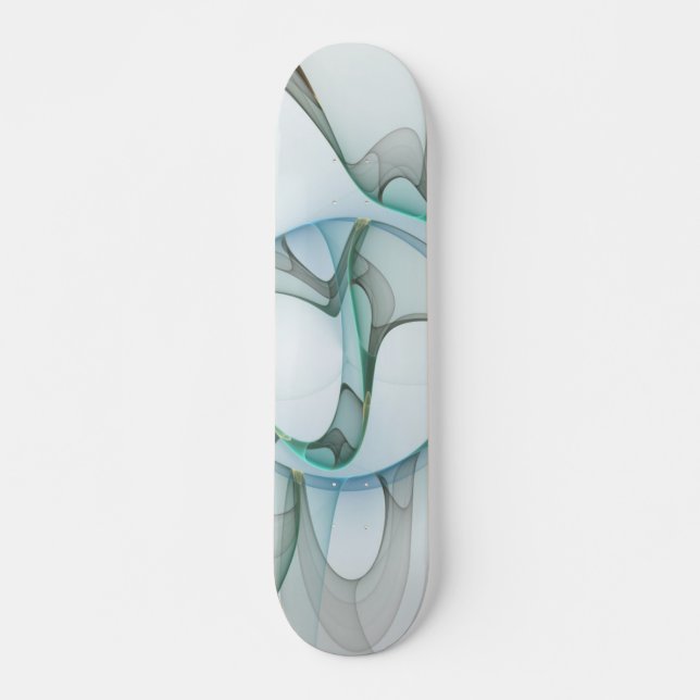 Modern Abstract Fractal Art Blue Turquoise Grey Skateboard (Front)