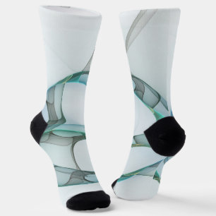 Modern Abstract Fractal Art Blue Turquoise Grey Socks