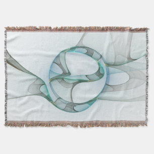 Modern Abstract Fractal Art Blue Turquoise Grey Throw Blanket