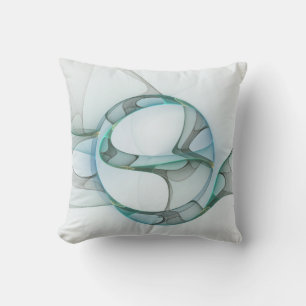 Modern Abstract Fractal Art Blue Turquoise Grey Throw Pillow