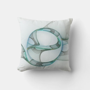 Modern Abstract Fractal Art Blue Turquoise Grey Throw Pillow