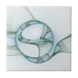 Modern Abstract Fractal Art Blue Turquoise Grey Tile