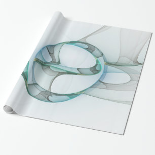 Modern Abstract Fractal Art Blue Turquoise Grey Wrapping Paper