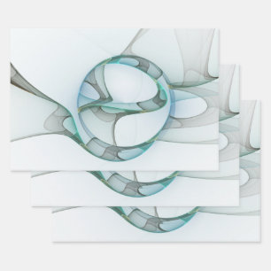 Modern Abstract Fractal Art Blue Turquoise Grey Wrapping Paper Sheet