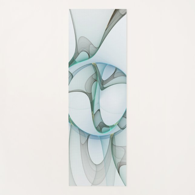 Modern Abstract Fractal Art Blue Turquoise Grey Yoga Mat (Front)