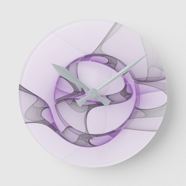 Modern Abstract Fractal Art Lavender Gray Round Clock (Front)