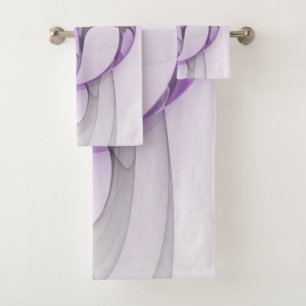 Modern Abstract Fractal Art Lavender Grey Bath Towel Set