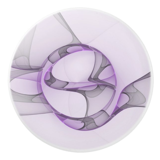 Modern Abstract Fractal Art Lavender Grey Ceramic Knob (Front)