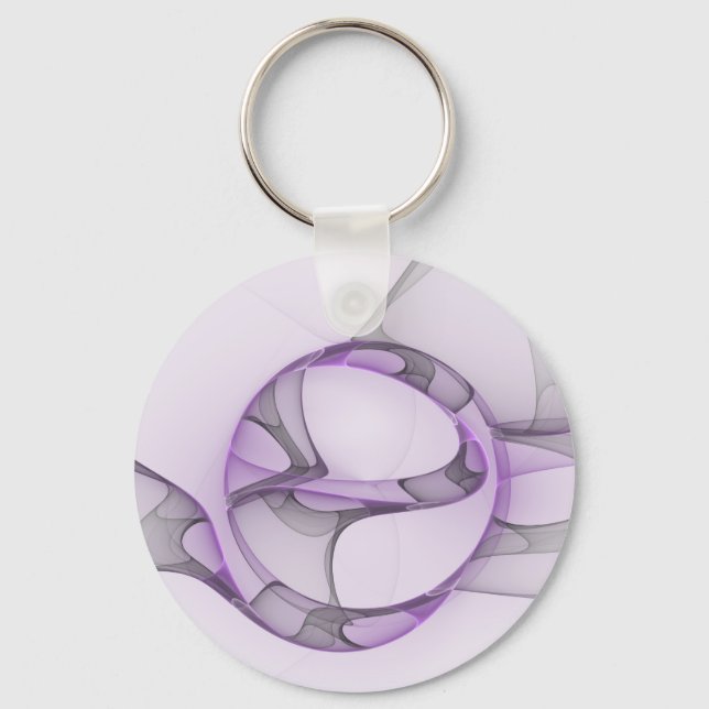 Modern Abstract Fractal Art Lavender Grey Keychain (Front)