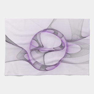 Modern Abstract Fractal Art Lavender Grey Kitchen Towel