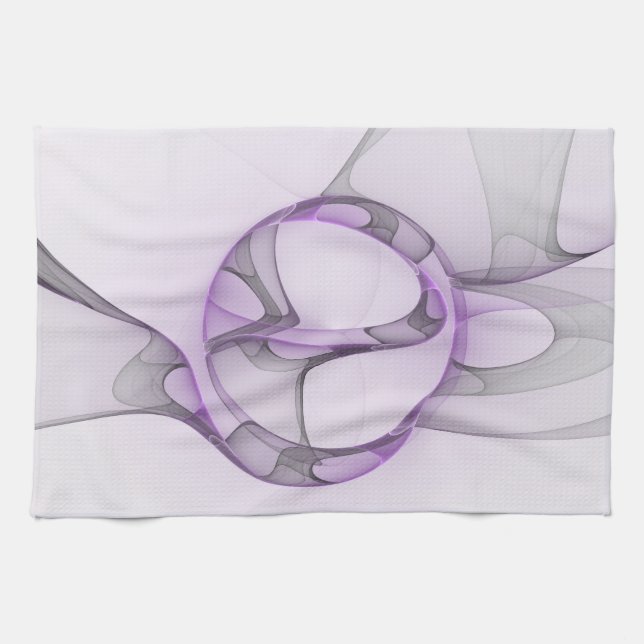 Modern Abstract Fractal Art Lavender Grey Kitchen Towel (Horizontal)