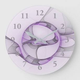 Modern Abstract Fractal Art Lavender Grey Large Clock