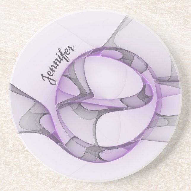 Modern Abstract Fractal Art Lavender Grey Own Name Coaster (Front)