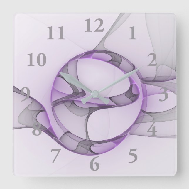 Modern Abstract Fractal Art Lavender Grey Square Wall Clock (Front)