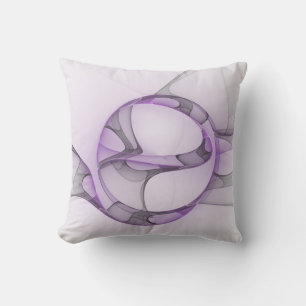 Modern Abstract Fractal Art Lavender Grey Throw Pillow
