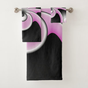 Modern Abstract Fractal Art Pink Grey Black Figure Bath Towel Set