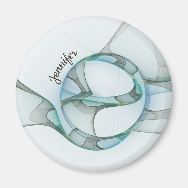 Modern Abstract Fractal Blue Turquoise Grey Name Magnet (Front)
