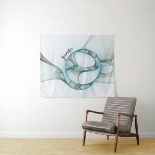 Modern Abstract Fractal Blue Turquoise Grey Name Tapestry