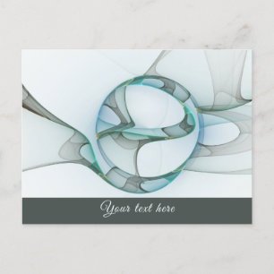 Modern Abstract Fractal Blue Turquoise Grey Text Postcard