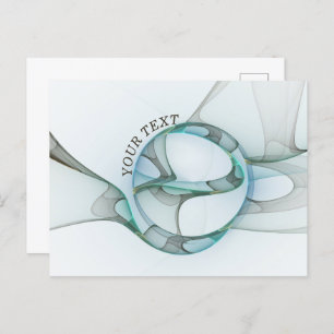 Modern Abstract Fractal Blue Turquoise Grey Text Postcard
