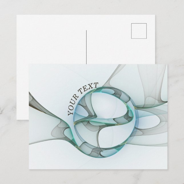 Modern Abstract Fractal Blue Turquoise Grey Text Postcard (Front/Back)
